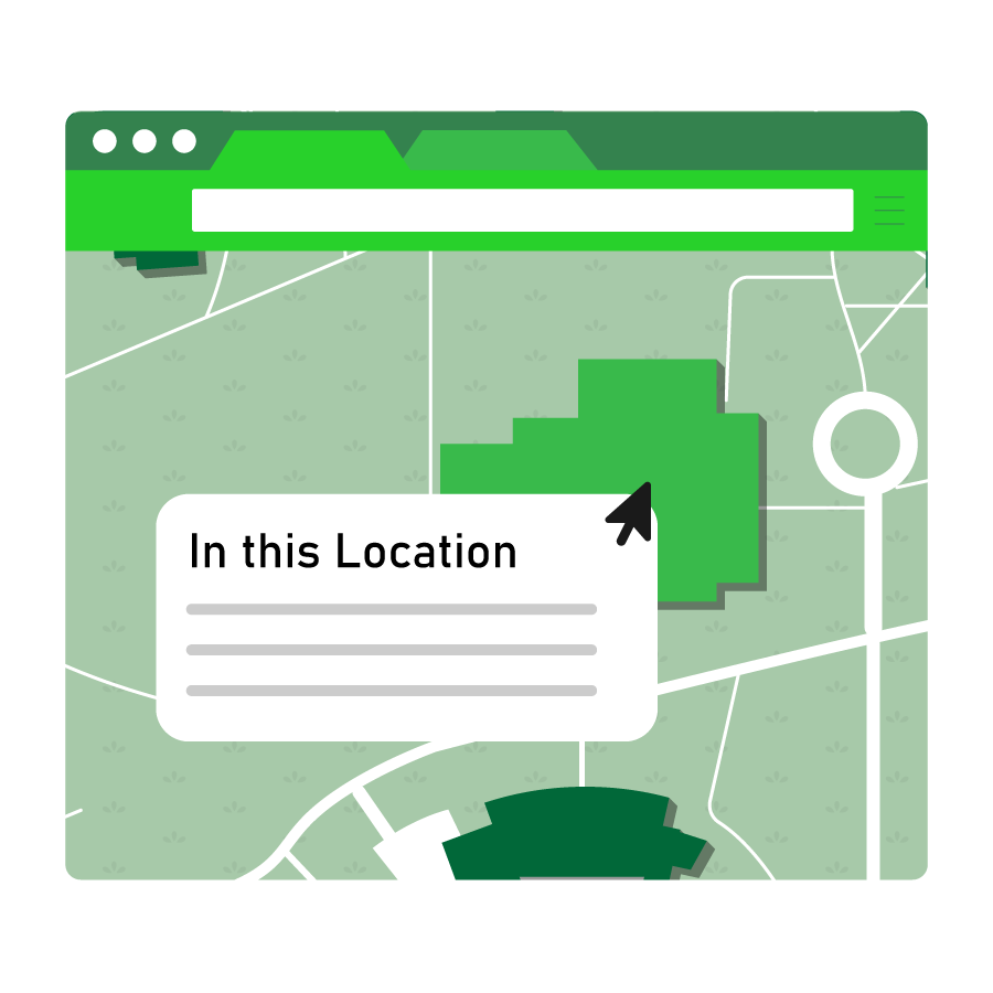 Artistic depiction showing Quick Preview feature of online campus maps.