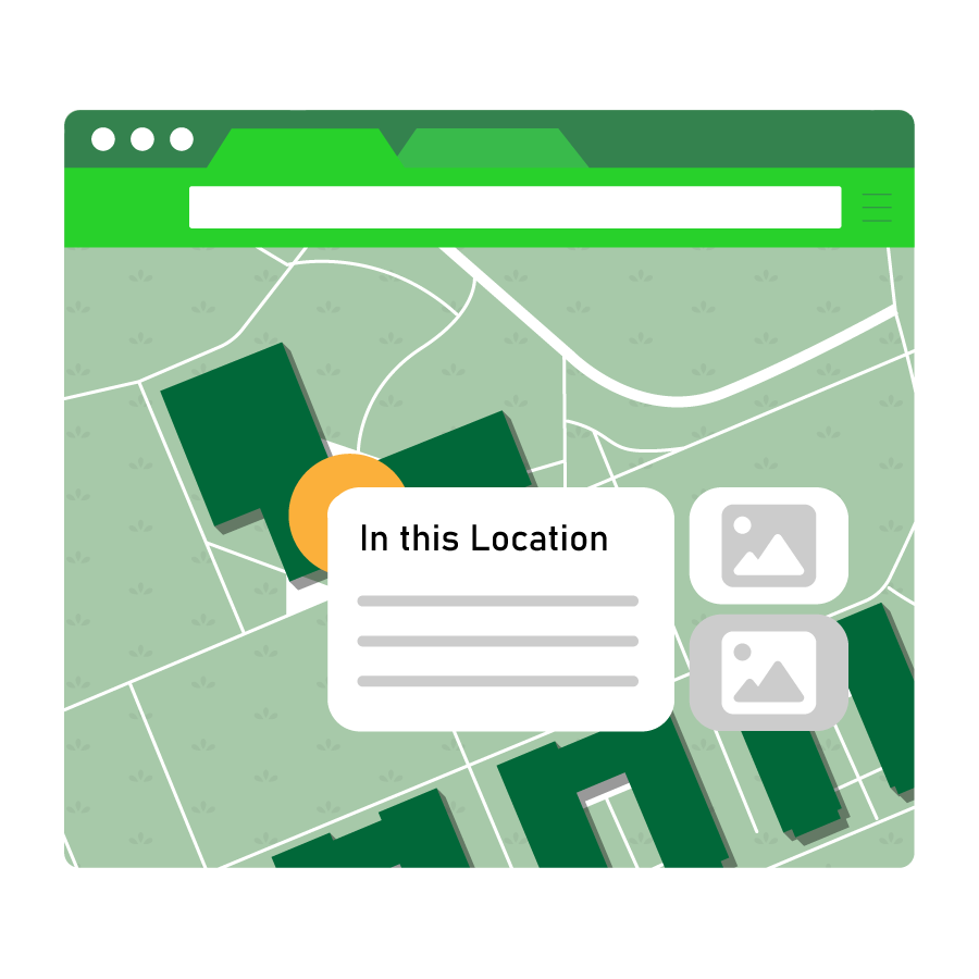 Decorative artwork showcasing location details shown in online campus maps.