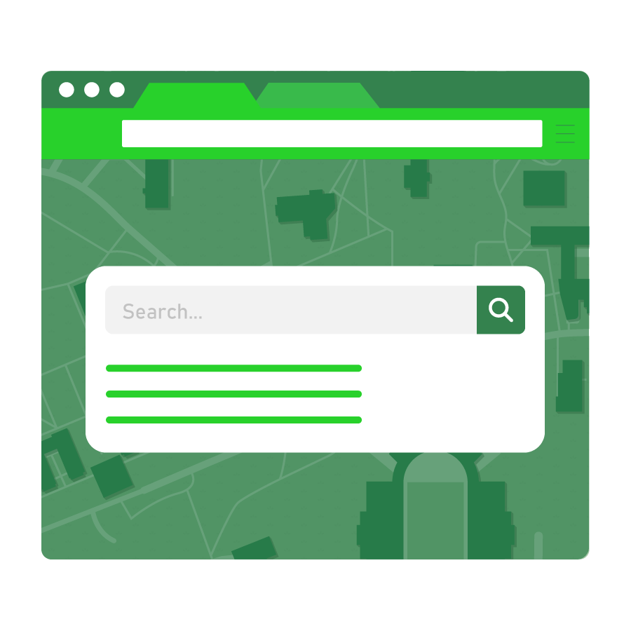 Artistic graphic portraying search capabilities of interactive campus maps
