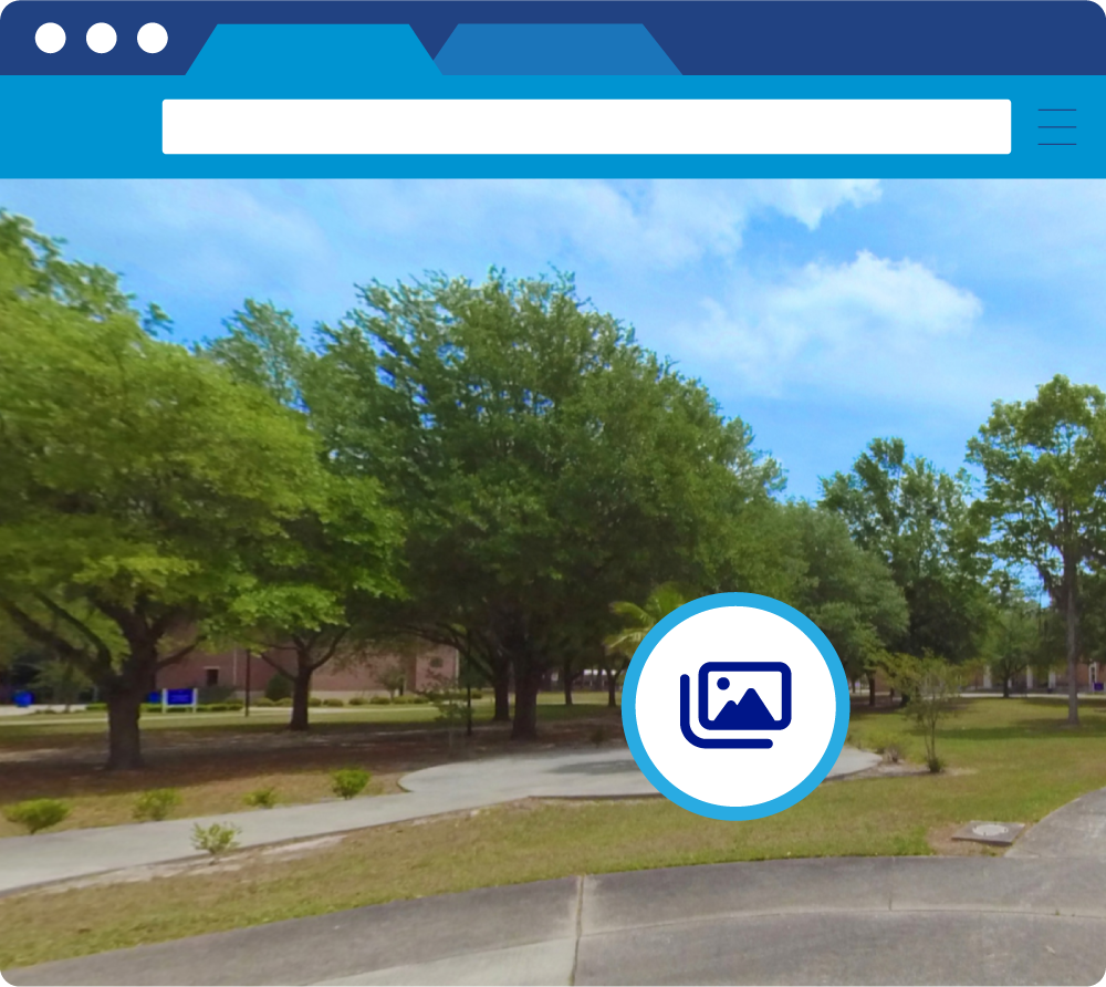 Decorative graphic representing hotspot feature of online interactive campus tours