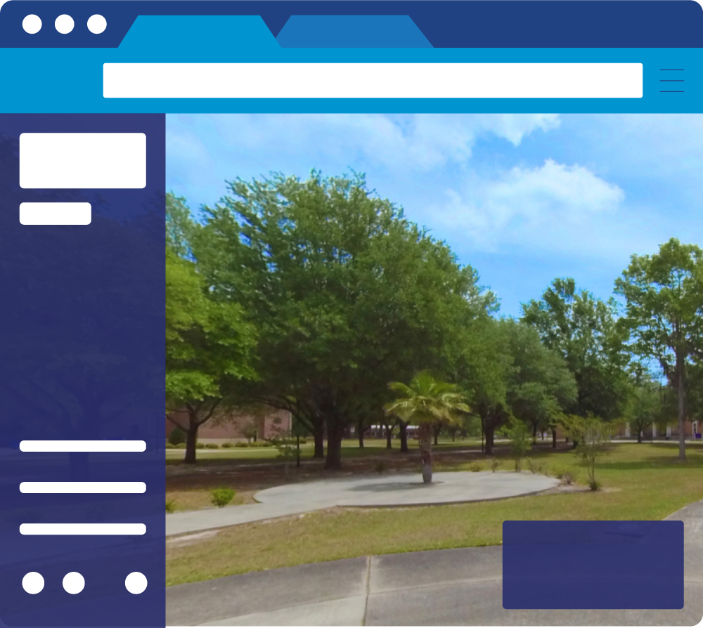 Graphic illustration highlighting easy navigation of virtual campus tours.