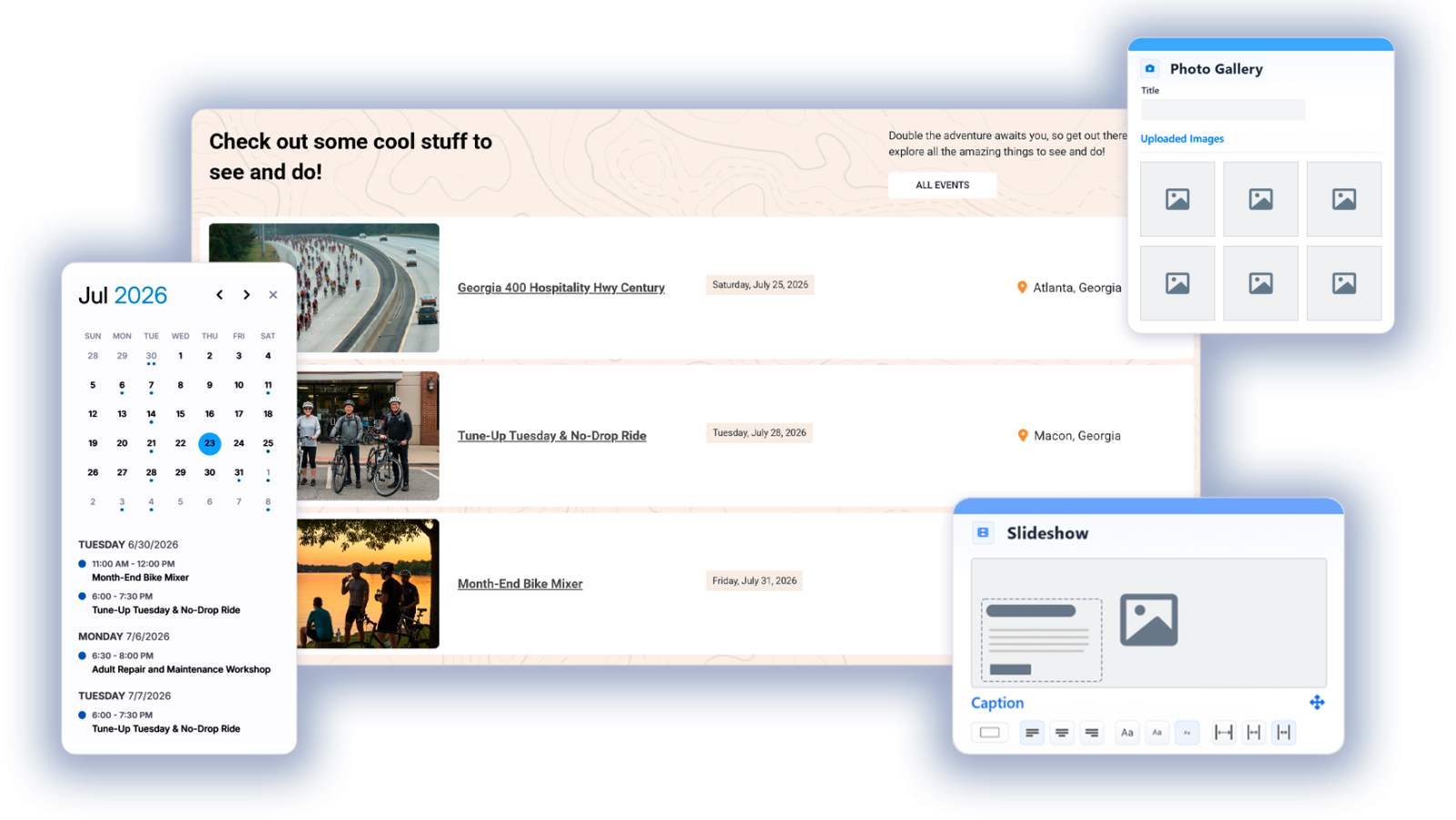Decorative montage representing the plugins available with Mobi CMS