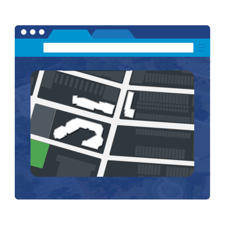 Illustration focusing on campus maps available in virtual campus tours.