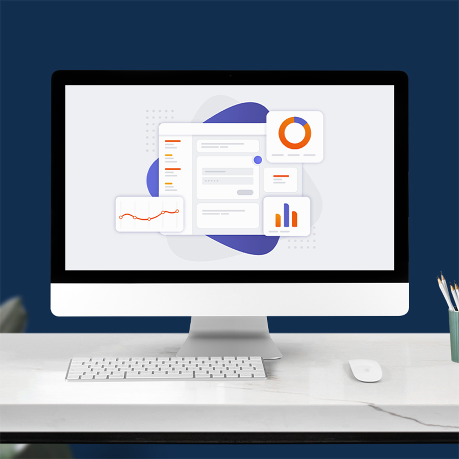 Desktop computer monitor displaying charts and graphs