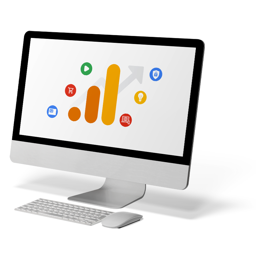 Desktop computer screen with bar chart on screen