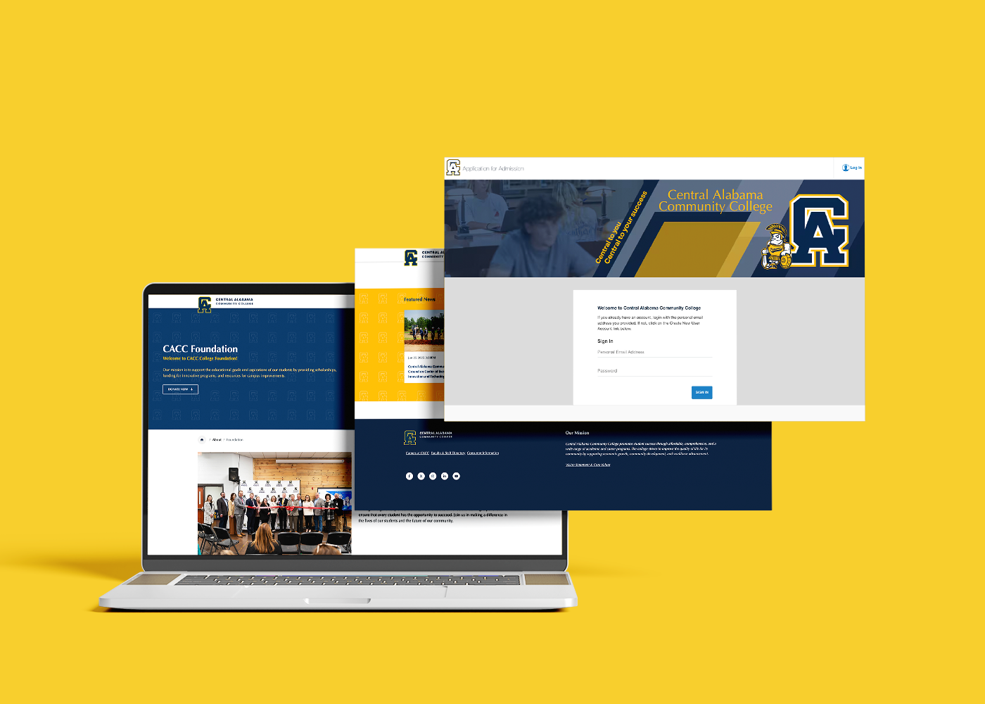 Desktop monitor displaying Central Alabama Community College homepage