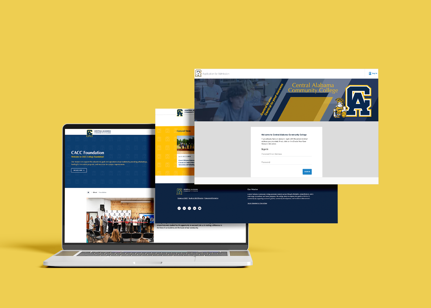 Laptop screen graphic showcasing Central Alabama Community College website