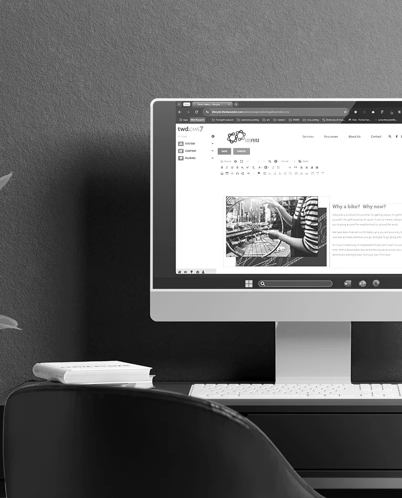 Desktop with TWD CMS on the screen